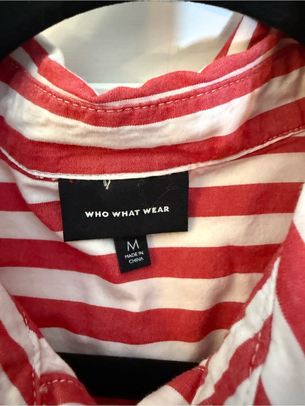 Who What Wear 100% Cotton Woven Red & White Stripe Button-Up Shirt Sz M - Picture 3 of 5